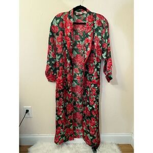 Victoria’s Secret Vintage Gold Label Bold Rose Print Satin Robe S